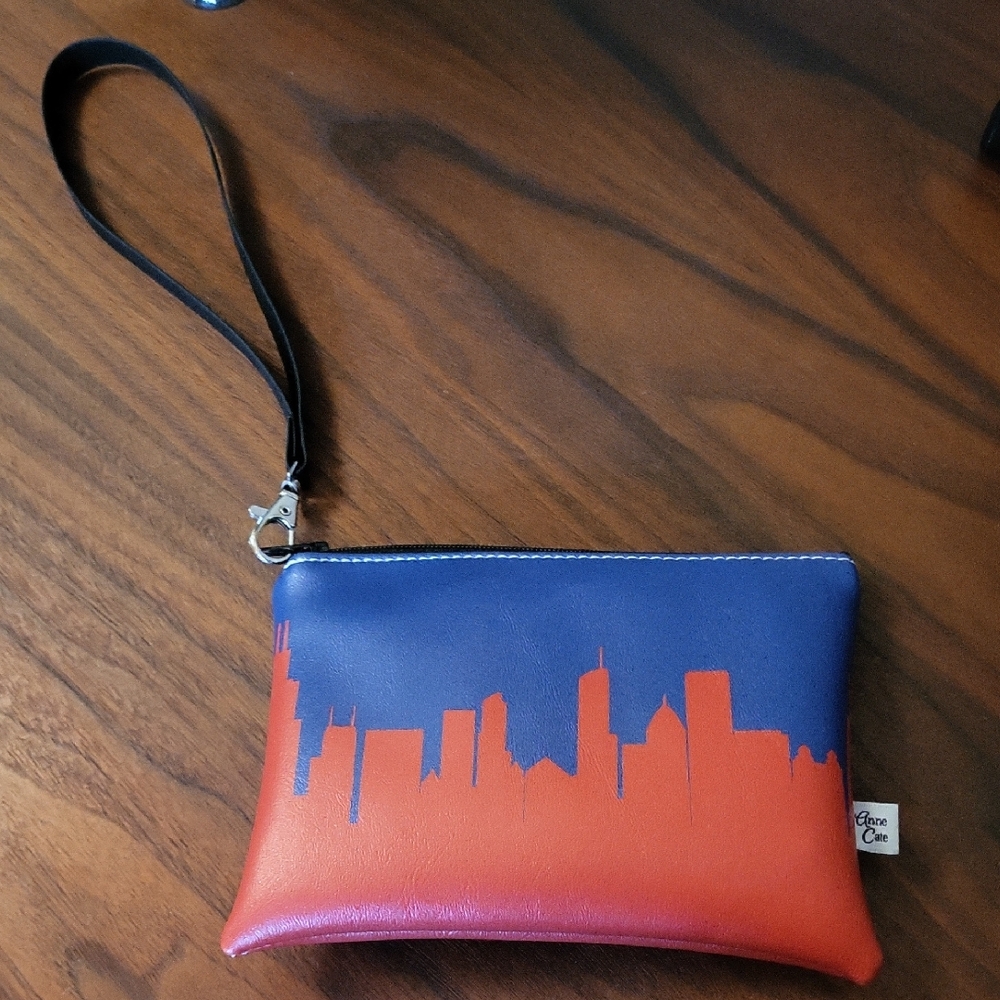 Chicago Blue and Red Skyline Wristlet. Game And Concert Official. Made In USA.
